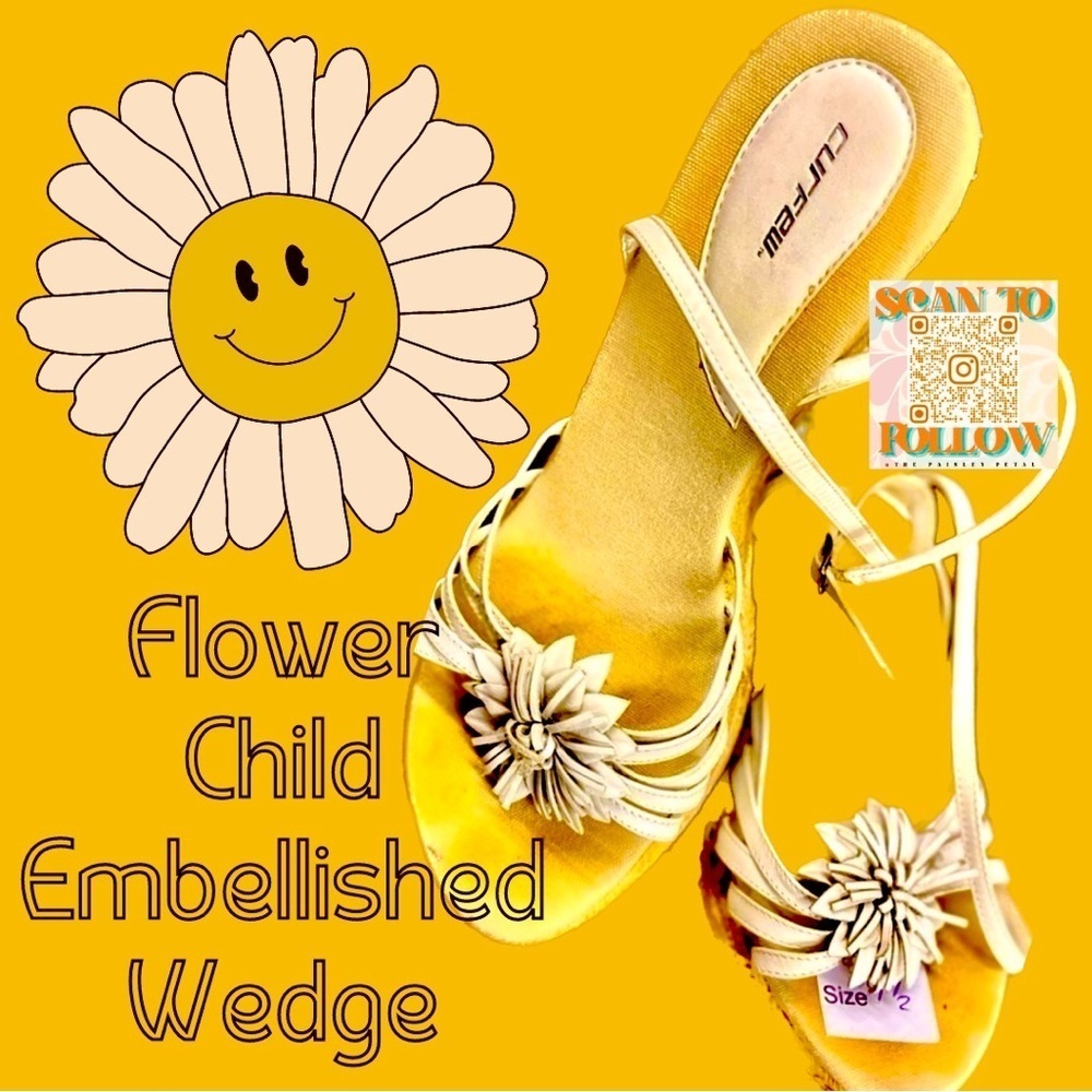 LEATHER AND JUTE CERFEW WEDGES WITH FLOWER EMBELLISHMENT - Picture 1 of 7